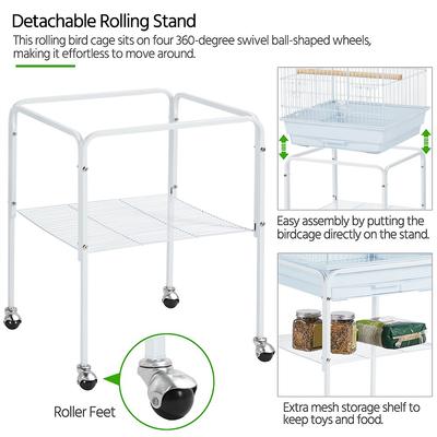 Show full view: Yaheetech Play Top Detachable Rolling Stand Metal Bird Cage, White slide 7 of 10
