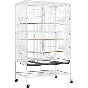 Yaheetech Rolling Bird Cage, Hammered White, 52-in