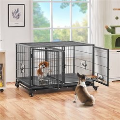 Yaheetech Rolling Dog Crate, Black, 42.5 inch