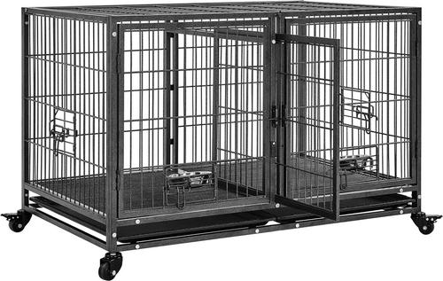 Show full view: Yaheetech Rolling Dog Crate, Black, 42.5 inch slide 2 of 7