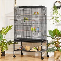 Yaheetech Rolling Metal Bird Cage, Black, 53-in