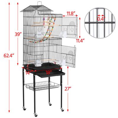 Show full view: Yaheetech Rolling Metal Detachable Stand Bird Cage, Black slide 4 of 10