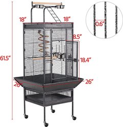 Yaheetech Rolling Metal Parrot Cage with Playtop, Black slide 2 of 9