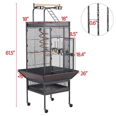 Show full view: Yaheetech Rolling Metal Parrot Cage with Playtop, Black slide 2 of 10