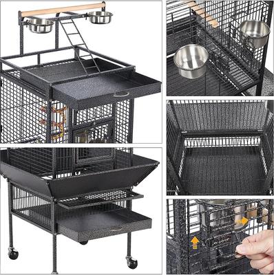 Show full view: Yaheetech Rolling Metal Parrot Cage with Playtop, Black slide 3 of 10