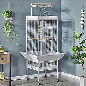 Yaheetech Rolling Metal Parrot Cage with Playtop, White