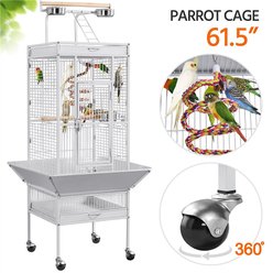 Yaheetech Rolling Metal Parrot Cage with Playtop, White slide 2 of 8
