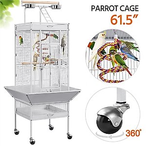 Yaheetech Rolling Metal Parrot Cage with Playtop, White