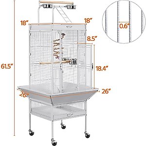 Yaheetech Rolling Metal Parrot Cage with Playtop, White