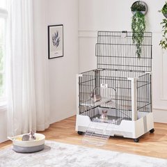 Yaheetech Rolling Rabbit Cage on Wheel, Gray, 2-Level