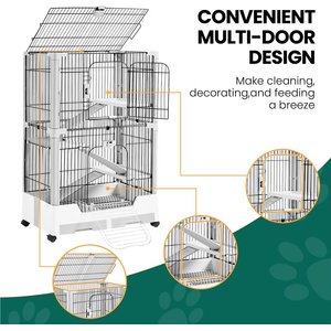 Yaheetech Rolling Rabbit Cage on Wheel, Gray, 4-Level