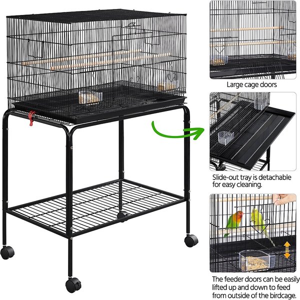 Show full view: Yaheetech Rolling Stand Extra Space Wood Perches Bird Cage, Black slide 4 of 10