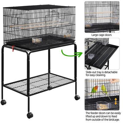 Show full view: Yaheetech Rolling Stand Extra Space Wood Perches Bird Cage, Black slide 4 of 10