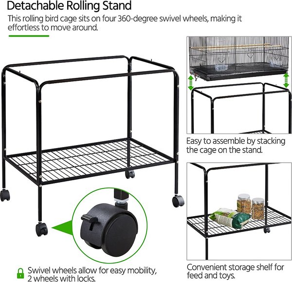 Show full view: Yaheetech Rolling Stand Extra Space Wood Perches Bird Cage, Black slide 5 of 10