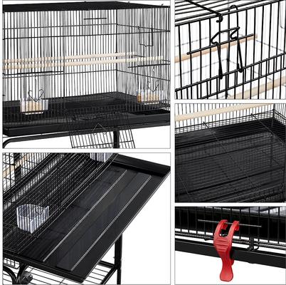 Show full view: Yaheetech Rolling Stand Extra Space Wood Perches Bird Cage, Black slide 6 of 10