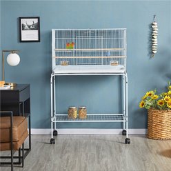 Yaheetech Rolling Stand Extra Space Wood Perches Bird Cage, White