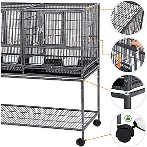 Yaheetech Stackable Wide Divided Breeder Bird Cage, Black