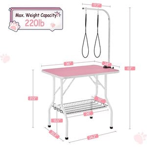 Yaheetech Stainless Steel Dog & Cat Grooming Table, Pink, 36-in