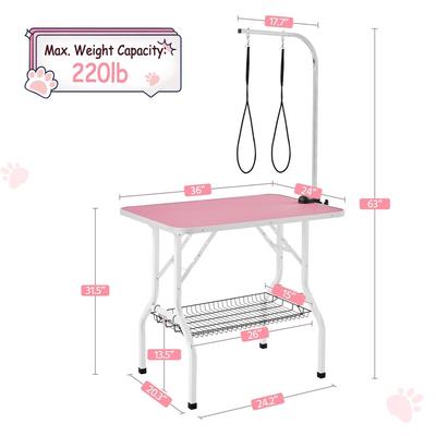 Show full view: Yaheetech Stainless Steel Dog & Cat Grooming Table, Pink, 36-in slide 3 of 11