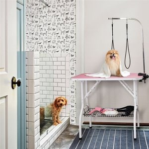 Yaheetech Stainless Steel Dog & Cat Grooming Table, Pink, 36-in