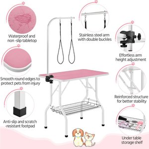 Yaheetech Stainless Steel Dog & Cat Grooming Table, Pink, 36-in