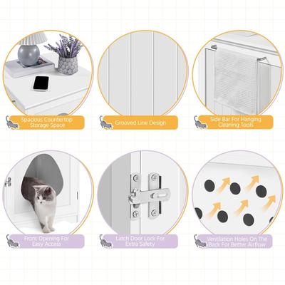 Show full view: Yaheetech Washroom Bench Enclosed Cat House Cat Litter Box, White, Small slide 4 of 10