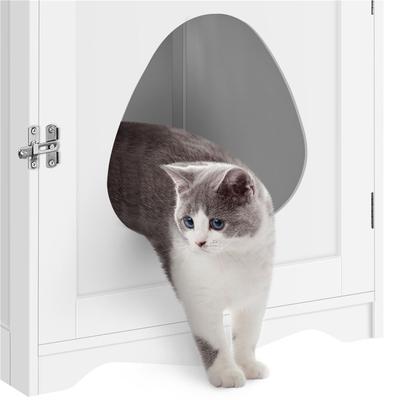 Show full view: Yaheetech Washroom Bench Enclosed Cat House Cat Litter Box, White, Small slide 7 of 10