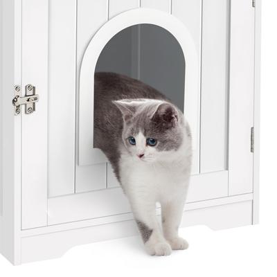 Show full view: Yaheetech Washroom Bench Enclosed Cat House Cat Litter Box, White, Small slide 9 of 10