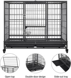 Yaheetech Wheels & Litter Pans Dog Crate, Black, 43-in slide 2 of 6