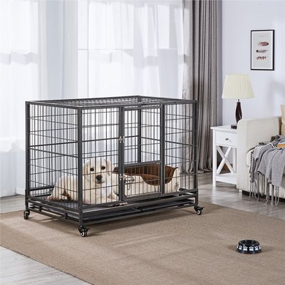 Yaheetech Yaheetech Wheels & Litter Pans Dog Crate, Black, 43-in