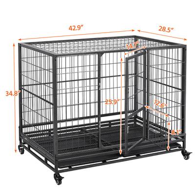 Show full view: Yaheetech Wheels & Litter Pans Dog Crate, Black, 43-in slide 3 of 9