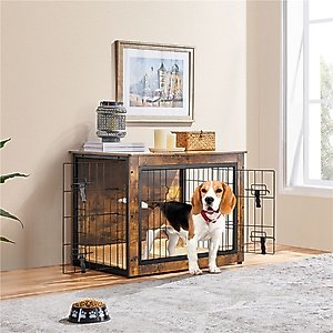 Yaheetech Industrial Wooden Dog Crate with Cushion, 38-in
