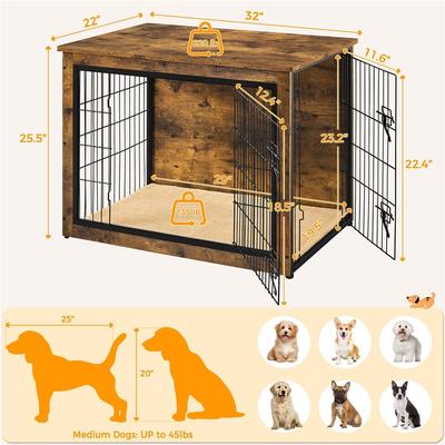 Show full view: Yaheetech Wooden Dog Crate, Rustic Brown, 31.5-in slide 3 of 6