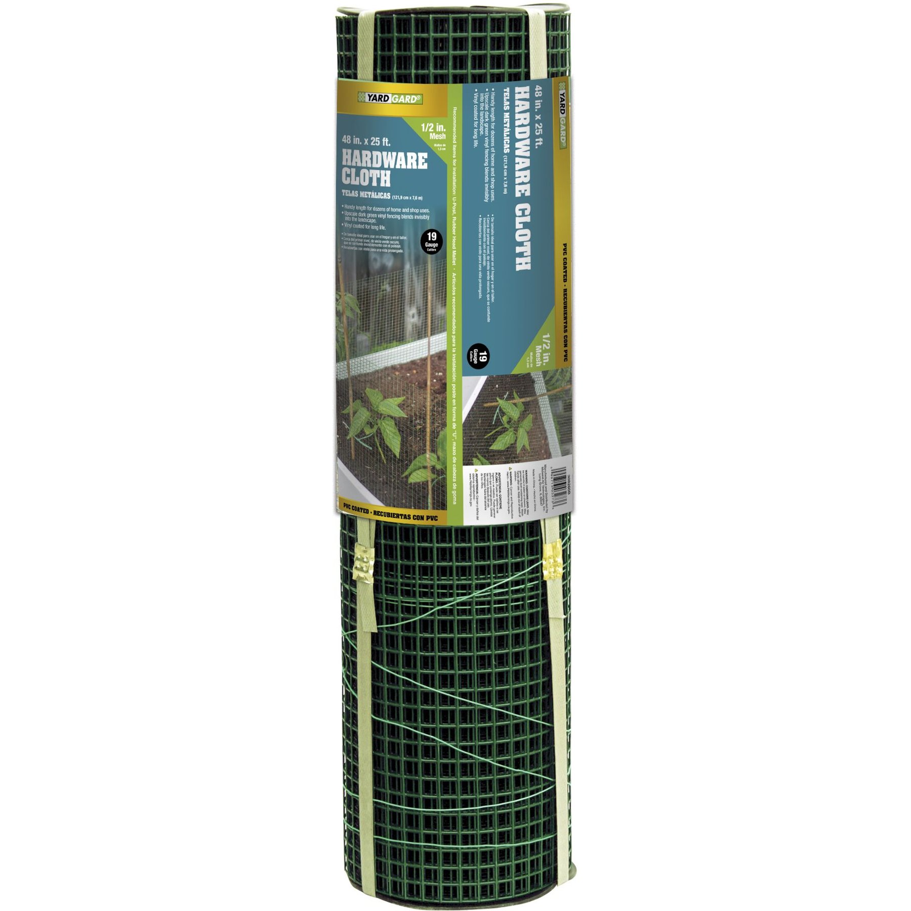 YardGard Hardware Cloth Vinyl 19-Gauge 0.5", Green, 48-in x 25-ft roll