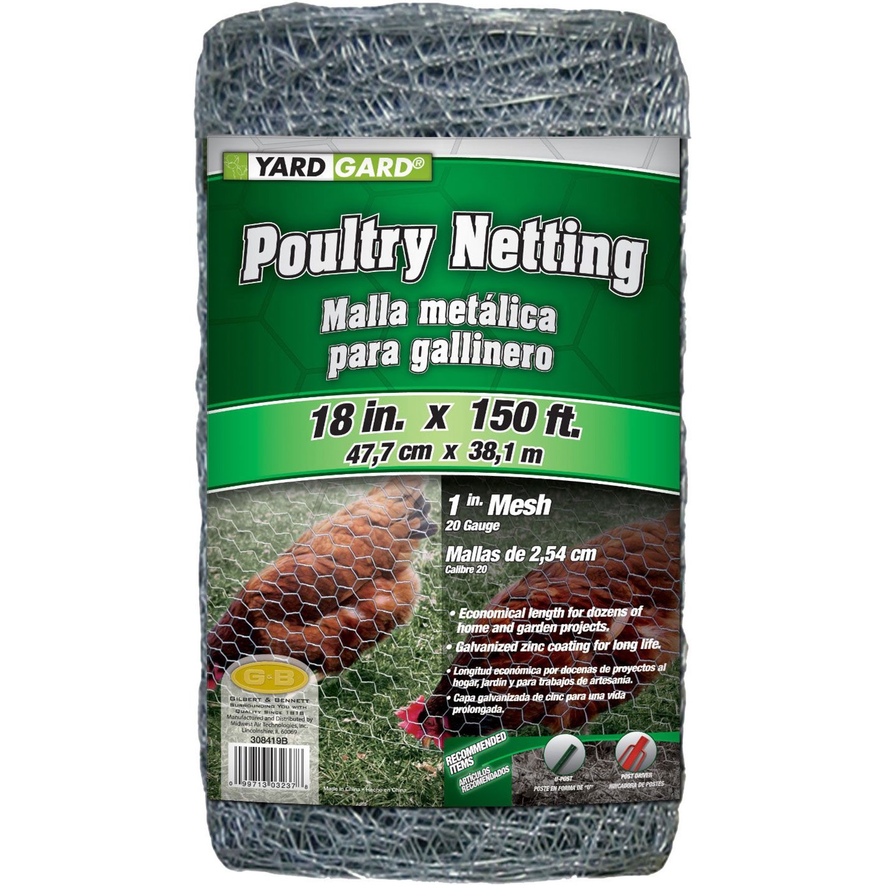YardGard Poultry Netting Galvanized 1" Mesh Poultry Fence, 18-in x 150-ft roll