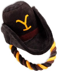 Yellowstone Cowboy Hat Tough Squeaky Plush Dog Tug Toy, Black