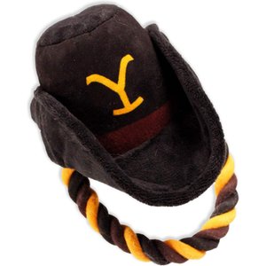 Yellowstone Cowboy Hat Tough Squeaky Plush Dog Tug Toy, Black