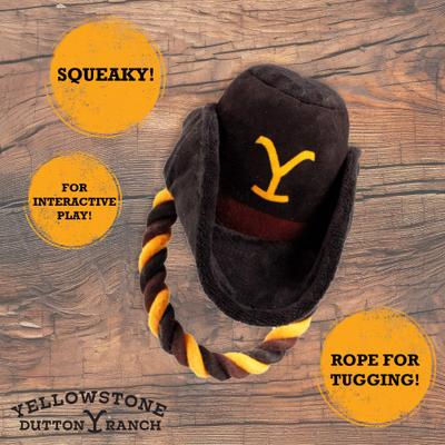 Show full view: Yellowstone Cowboy Hat Tough Squeaky Plush Dog Tug Toy, Black slide 2 of 7