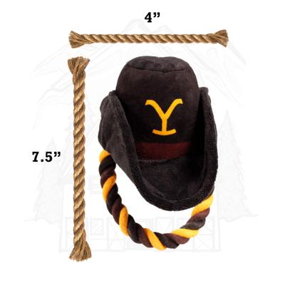 Show full view: Yellowstone Cowboy Hat Tough Squeaky Plush Dog Tug Toy, Black slide 5 of 7