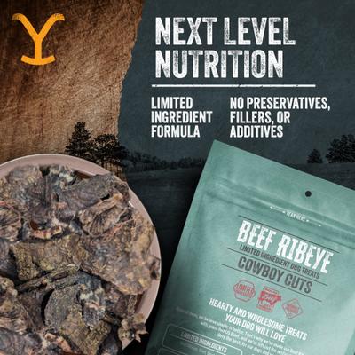 Show full view: Yellowstone Dutton Ranch Dog Treat Co. Cowboy Cuts Ribeye Crunchy Dog Treats, 4-oz bag slide 6 of 10
