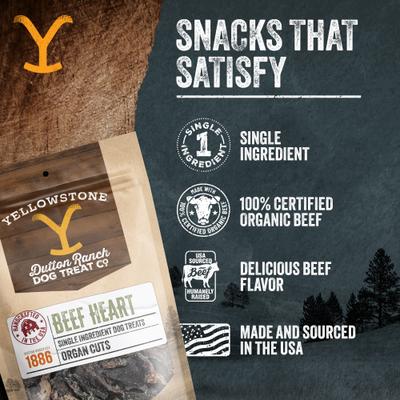 Show full view: Yellowstone Dutton Ranch Dog Treat Co. Organ Cuts Beef Hearts Crunchy Dog Treats, 8-oz bag slide 5 of 10