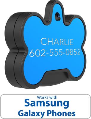 Show full view: YIP Smart Tag Dog ID Tag - Works with Samsung Galaxy Phones, Bone, Blue slide 3 of 4
