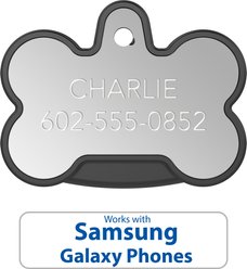YIP Smart Tag Dog ID Tag - Works with Samsung Galaxy Phones, Bone, Silver slide 2 of 3