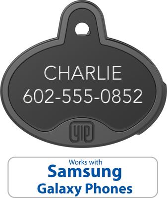 Show full view: YIP Smart Tag Dog ID Tag - Works with Samsung Galaxy Phones, Oval, Black slide 2 of 4