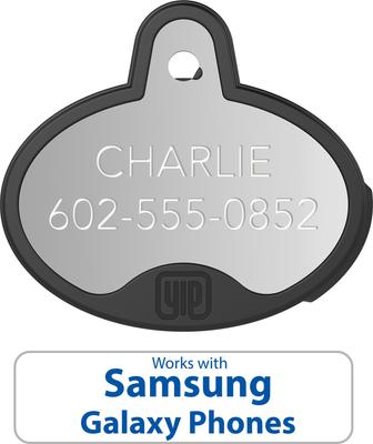 Show full view: YIP Smart Tag Dog ID Tag - Works with Samsung Galaxy Phones, Oval, Silver slide 2 of 4
