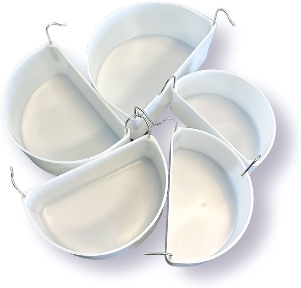 YML Plastic Multi-Size Seed & Water Bird Feeding Cups with Hooks, White, 5 count