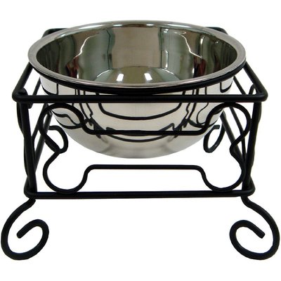 YML YML Wrought Iron Stand with Stainless Steel Dog Bowl, Large