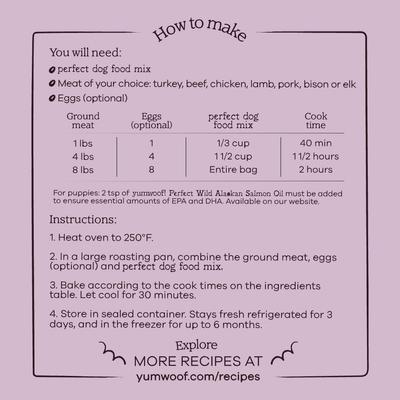 Show full view: Yumwoof Natural Pet Food Perfect Dog Food Mix Non-GMO, Grain-Free Adult Dehydrated DIY Premix, 1.1-lb bag slide 3 of 6