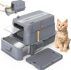 Yunpawpet Enclosed Stainless Steel Cat Litter Box with Pull-Out Drawer, Dark Grey, X-Large: 24 x 16 x 16-in slide 1 of 7