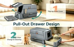 Yunpawpet Enclosed Stainless Steel Cat Litter Box with Pull-Out Drawer, Dark Grey, X-Large: 24 x 16 x 16-in slide 2 of 7